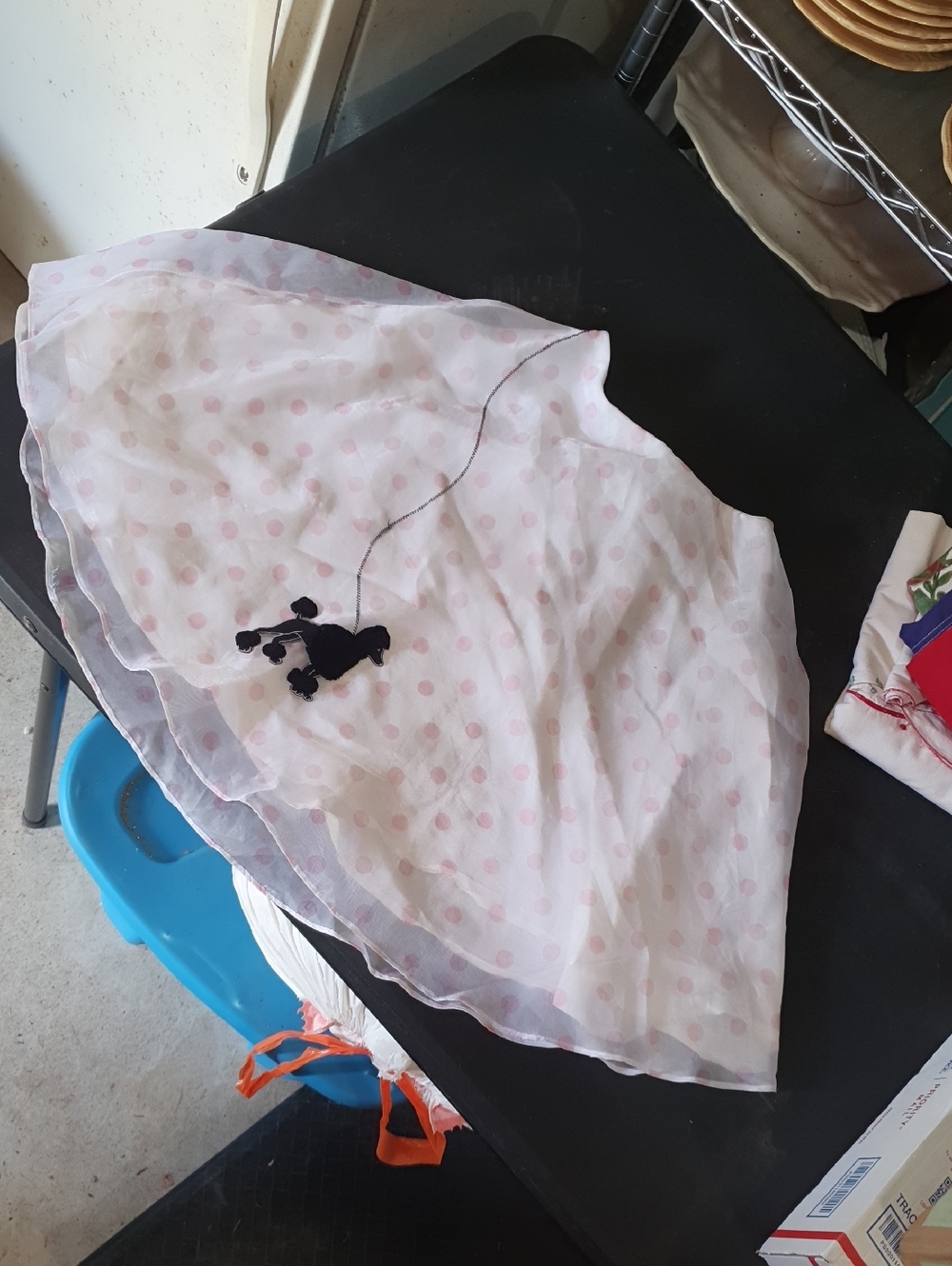 White and Light Pink Polka Dot Circle Skirt with Black Poodle Motif
